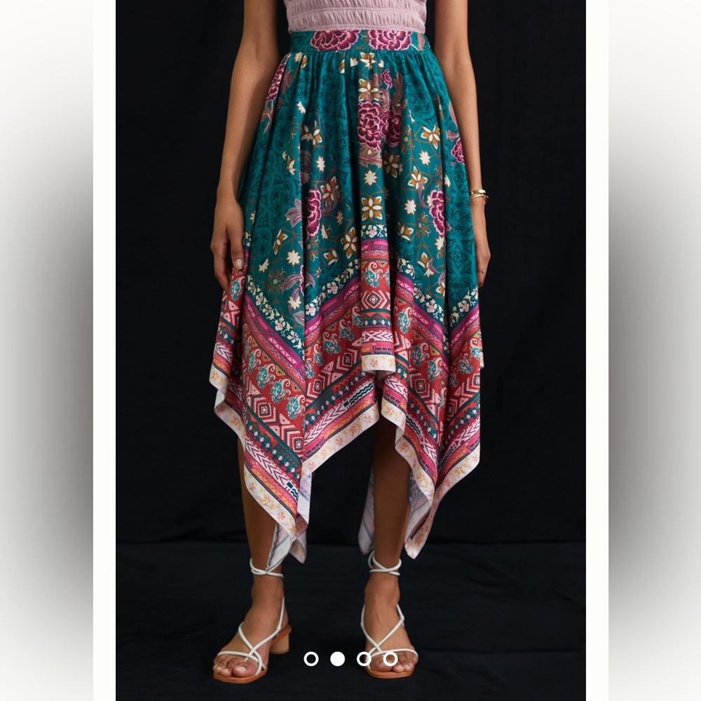 NWT Anthropologie Geisha Designs Abstract Satin Maxi Scarf Boho Print Skirt Rare